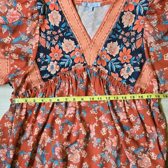 Cezele Womens Boho Floral Vneck Midi Dress Country Western Festival Tunic Small - Picture 14 of 16